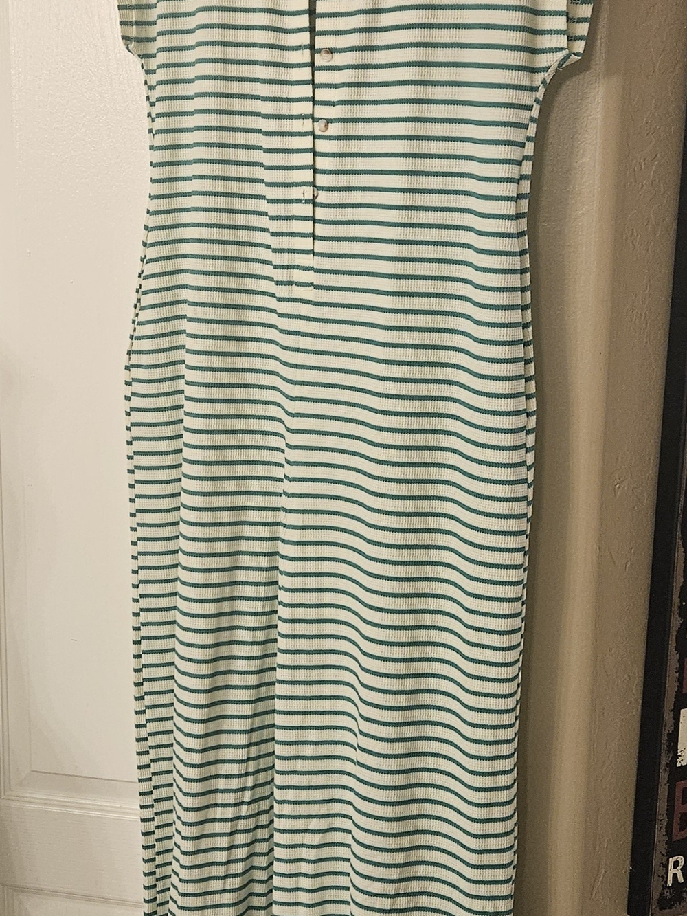 Amazon Women’s Striped Jumpsuit Dress in White and Teal
